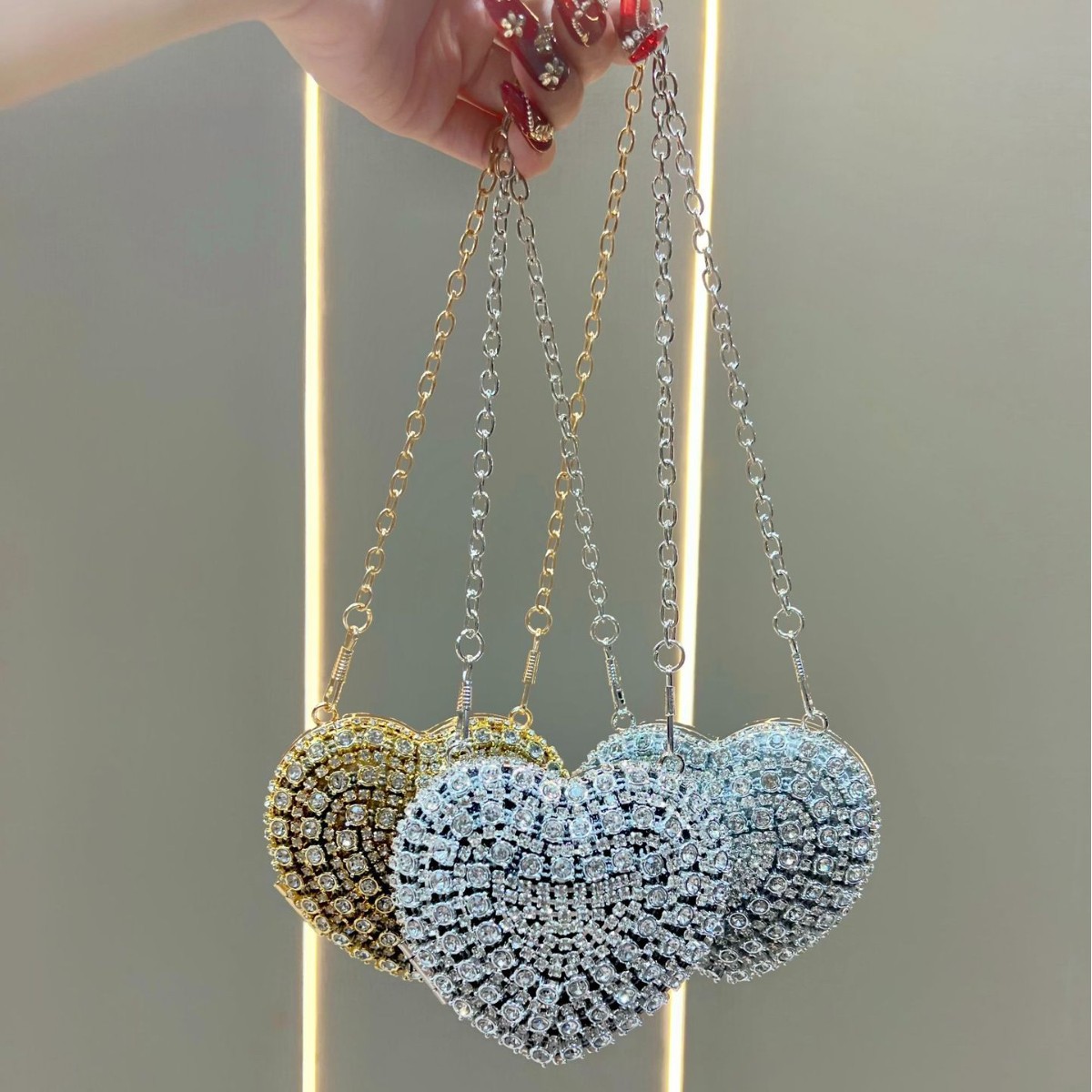 Mini Bag Evening Clutch - Luxury Rhinestone Crystal Clutch Purse Heart